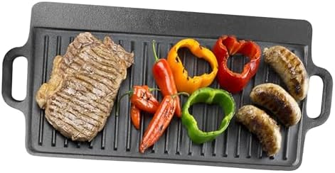 Bene Casa Reversible Cast-Iron Griddle | 20"x9"x1.5" Double Burner Pan | Flat & Ridged Surfaces for Versatile Cooking | Ideal for Stovetop, Oven