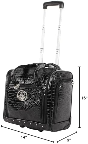 Kathy Van Zeeland Croco PVC Designer Underseat Luggage - 15 Inch Carry On Suitcase for Women- Lightweight Under Seat Bag with 2-Rolling Spinner Wheels (Burgundy)