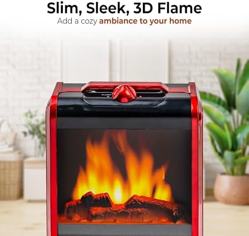 Comfort Zone Electric Mini Fireplace Space Heater with Realistic 3D Flame, Stay-Cool Body, Carry Handle, Overheat Sensor, and Safety Tip-Over Switch, Ideal for Home, Bedroom, & Office, 1,200W, CZFP1