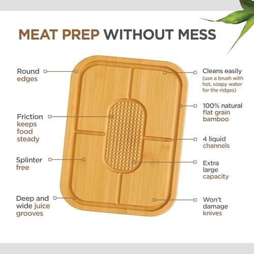 Wood Cutting Board for Kitchen - 1 Inch Thick Bamboo Wooden Chopping Board, Butcher Block Cutting Board with Juice Groove, Handles, Large Meat Cutting Board, Charcuterie Serving Board, 16 x 11