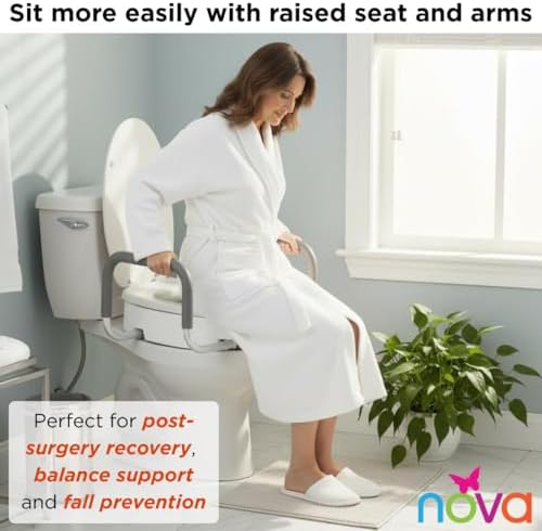 NOVA Raised Toilet Seat with Handles for Seniors – Standard Toilet Riser with Safety Grab Bars, Elevated Toilet Seat for Elderly, Disabled & Post-Surgery Support - Standard Toilet