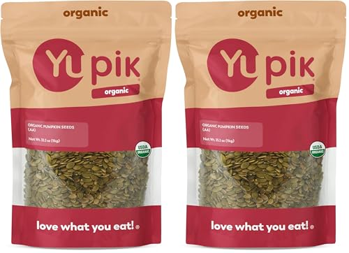Yupik Organic Raw Pumpkin Seeds, No Shell, 2.2 lb (35.2 oz), Gluten-Free, Non-GMO, Kosher, Vegan, Shelled Pepitas, Salt-Free, Plant-Based Protein, Fiber Source, Healthy Snacks, For Baking & Topping