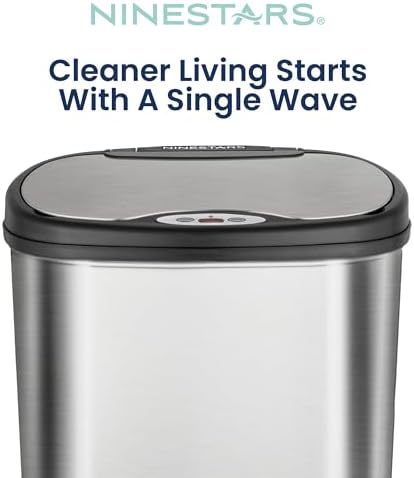 Ninestars 13 Gallon Oval Automatic Trash Can, 50L Touchless Motion Sensor Kitchen Garbage Can with Odor-Sealing Lid, Silver Stainless Steel
