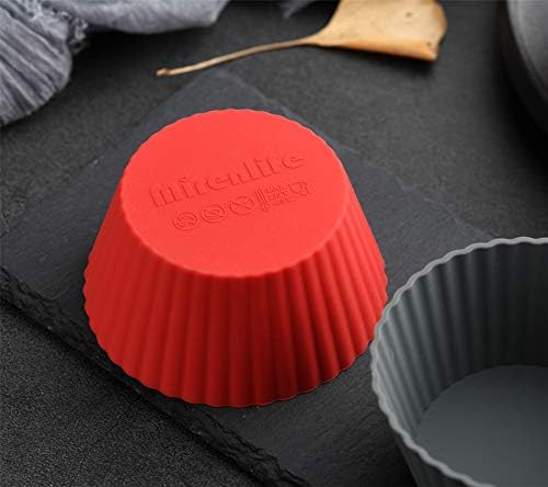 12 Pack Reusable Nonstick Jumbo Silicone Baking Cups, Cupcake and Muffin Liners, 3.8 Inch Large Size, Red and Gray Colors, Round