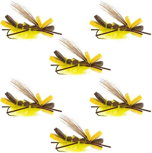 The Fly Fishing Place Guerilla Hopper Trout Flies - Yellow High Visibility Grasshopper or Stonefly Dry Fly - 6 Flies Hook Size 10