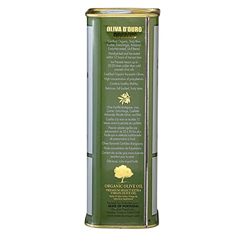 A Taste of Portugal Organic Olive Oil | Extra Virgin Olive Oil | Light and Fruity Portuguese Olive Oil | 32 OZ Tin