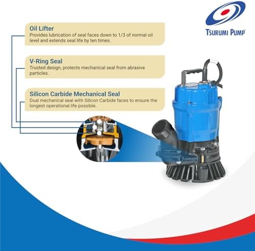 Tsurumi Pump HS2.4S Submersible Trash Pump with Agitator 1/2 HP 115V 2 in Discharge Ideal for dewatering applications with sand, solids