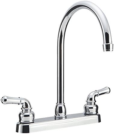 Dura Faucet DF-PK330HC-SN RV J-Spout Kitchen Sink Faucet (Satin Nickel) | Tall spout clears big pots; dual levers fine-tune water flow. Brushed Satin Nickel.