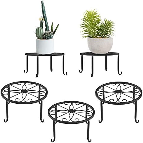 Lewondr 3 Pack Potted Plant Stand | Rustproof Round Flowerpot Plant Holder Container Durable Metal Garden Plant Support for Indoor Outdoor, Black