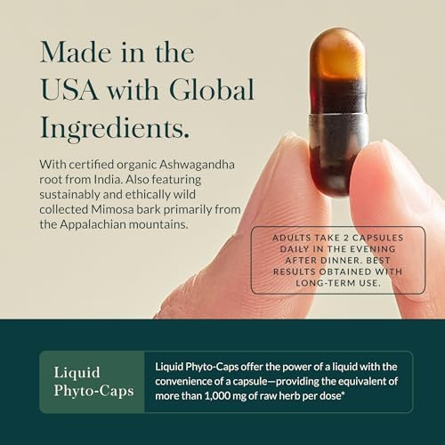 Gaia Herbs Adrenal Health Nightly Restore - Herbal Supplement with Ashwagandha, Magnolia Bark, Cordyceps, Lemon Balm & More* - 120 Vegan Liquid Phyto-Caps (60 Servings)