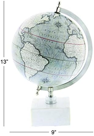 Deco 79 Marble Globe, 9" x 8" x 14", White