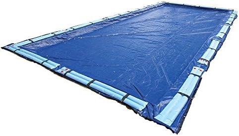 Blue Wave Arctic Armor 14x28-ft Rectangular In-Ground Pool Winter Cover | Solid polyethylene, black underside, heat-sealed seams, grommets, cable, winch, 5-ft overlap, 15-yr support, blocks debris