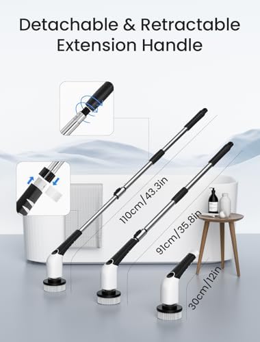 Keimi Electric Spin Scrubber, 2025 New Cordless Shower Cleaning Brush with 8 Replaceable Brush Heads, 3 Adjustable Speeds