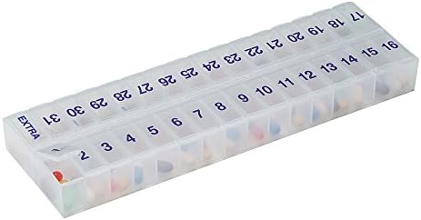 EZY DOSE (31-Day) Monthly Pill, Medicine, Vitamin Organizer Box, Monthly, Daily Planner, Extra Storage Compartments, Transparent Lids, BPA Free
