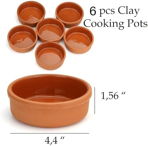 Areste Mexican Clay Cookware Set (Set of 6)- Terracotta Cooking Pots, Bowls, Plates, and Serving Dishes - Premium Spanish Earthenware for Baking