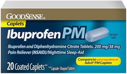 GoodSense Ibuprofen PM, Ibuprofen 200 mg and Diphenhydramine Citrate 38 mg Tablets, Pain Reliever and Nighttime Sleep-Aid