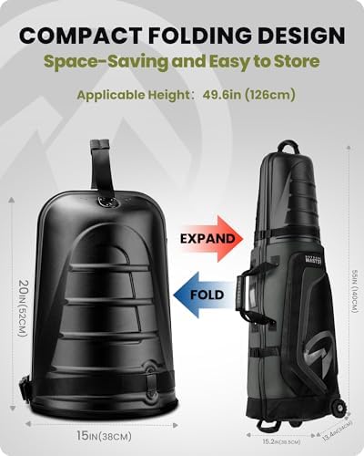 OutdoorMaster Golf Travel Bags for Airlines with Wheels and Hard Case Top | Protect Golf Clubs, 1680D Nylon Waterproof Fabric, Compact Folding, Accessories Compartment, Easy to Maneuver