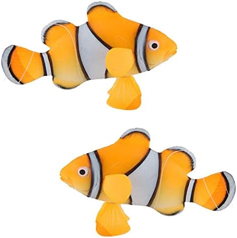 2 Pack Silicone Artificial Aquarium Floating Clownfish Decoration Fish Tank Decor Underwater Saltwater Fake Fish Glowing Ornament