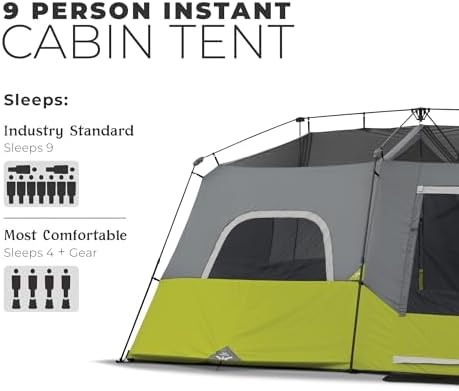 Core 9 Person Instant Cabin Tent - 14' x 9', Green (40008)