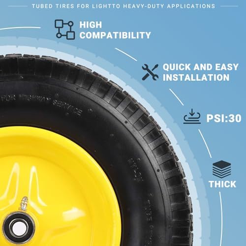 AR-PRO (2-PACK) 4.80/4.00-8" Tire and Wheel, 16" Pneumatic Tire Wheels with 3/4" Bearings and 3" Centered Hub for Wheelbarrow, Hand Truck