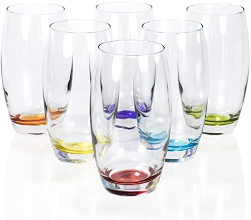 Red Co. Large 16 oz Multicolored Drinking Glass Set of 6 for Water, Beverage, Cocktail, Mixed Drinks