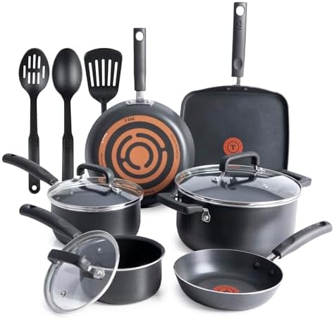 T-Fal Signature Nonstick Pots and Pans Set 12 Piece, Oven Broiler Safe 350F, Kitchen Cookware Set w/Fry Pans, Saucepans, Saute Pan, Dutch Oven