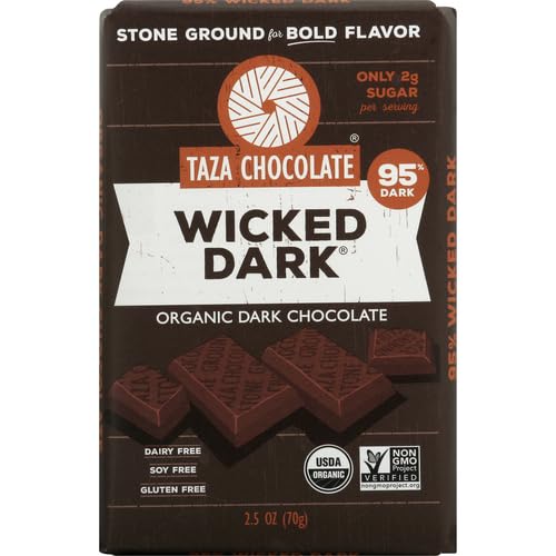 Taza Chocolate Organic Amaze Bar 95% Stone Ground, Wicked Dark, 2.5 Ounce (1 Count), Vegan