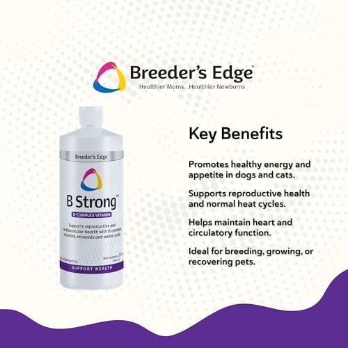 Breeder’s Edge B Strong Powder, B-Complex Vitamin Supplement for Dogs and Cats, Supports Reproductive Health, Promotes Normal Heat Cycles, and Helps Maintain Energy, 300g