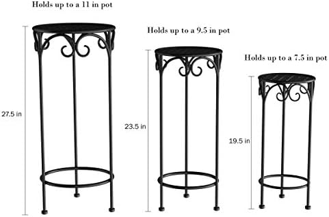 Pure Garden Plant Stand 3-Tier Vertical Shelf Indoor or Outdoor Folding Wrought Iron Home Garden Display with Laser Cut Shelves (Antique White)