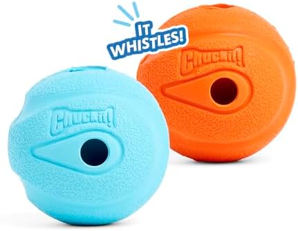 Chuckit! The Whistler Ball Dog Toy, Small (2 Inch Diameter) for Dogs 0-20 lbs, Pack of 2