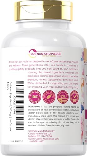 Carlyle Collagen Peptides with Vitamin C | 6000mg | 120 Caplets | Grass Fed Type I & III | Beauty Formula | Non-GMO, Gluten Free Supplement