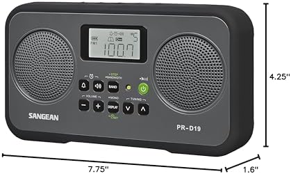 Sangean PR-D19BK FM Stereo/AM Digital Tuning Portable Radio with Protective Bumper (Gray/Black)