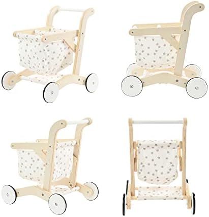 labebe Baby Push Walker, Wooden Shopping Cart with Doll Seat for Toddlers