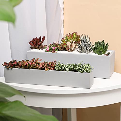 14.5-Inch Grey Rectangle Concrete Succulent Planter Windowsill Boxes