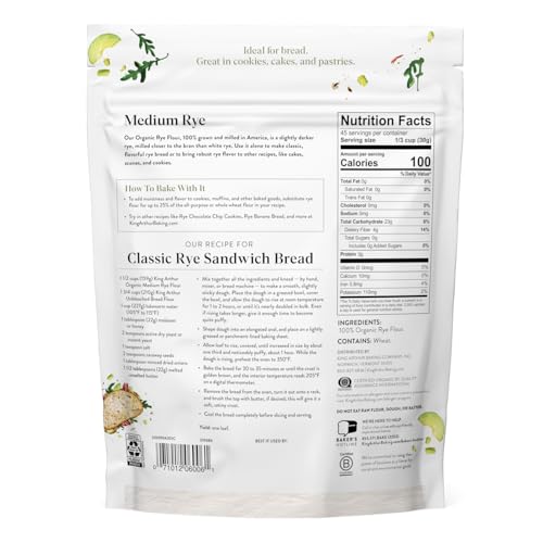 King Arthur Organic Medium Rye Flour - 3 lbs for Complex Flavorful Breads & Baked Goods - 100% US Grown & Milled - Non-GMO Project Verified - Robust
