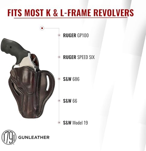 1791 Gunleather OWB K-Frame Holster Fits Ruger GP100, S&W 686, Model 66 | Right-handed leather belt holster also fits S&W 686, Model 66, L-Frame and Ruger Speed Six revolvers