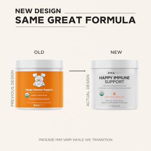 DNA PET Happy Immune Support Mushroom Powder for Dogs, 7 Mushrooms, 3.5 oz