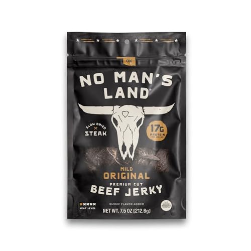 No Mans Land Slow-Dried Beef Jerky | Smoked & Seasoned Jerky Strips | High Protein, Low Carb Beef Snack | Gluten Free - MILD (16oz)