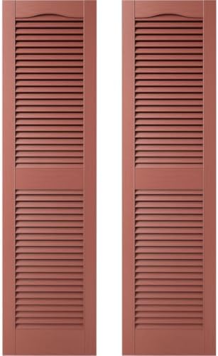 Ekena Millwork 14.5 in. W x 48 in. H Builders Edge, Standard Cathedral Top Center Mullion, Open Louver Shutters, Includes Matching Installation Spikes (Per Pair), 002 - Black