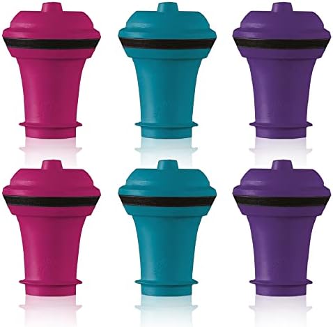 Vacu Vin Wine Stopper Set – 3 Pack Wine Bottle Stopper Cork Alternative – Vacuum Wine Stoppers for Wine Bottles – Reusable Rubber Bottle Stoppers for Wine Saver Pump – Pink/Blue/Purple