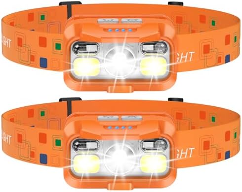 LHKNL Headlamp Rechargeable, Lumen Super Bright Motion Sensor Head Lamp Flashlight, 2-Pack Waterproof LED Headlight with White Red Light