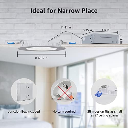 Lepro 6 Pack 6 Inch LED Recessed Ceiling Light with Junction Box, 5000 Kelvin Daylight Wafer Ultra-Thin, 1050 Lumen Dimmable Retrofit Downlight
