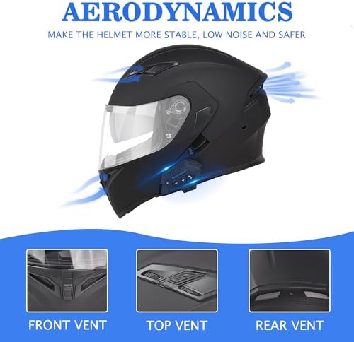 Bluetooth Motorcycle Helmet,Modular Motorcycle Helmet with Bluetooth,DOT Approved Dual Visor Full Face Flip up Bluetooth Integrated Motorcycle Helmets for Adults Men Women
