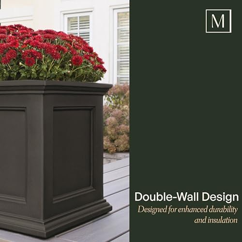 Mayne 5825W Fairfield Patio Planter, White, 20-Inch | Self-watering, All season, Fade resistant, Double-wall design, 15-year warranty