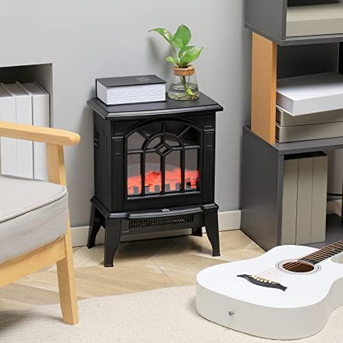 HOMCOM Electric Fireplace Stove 18" Freestanding Fireplace Heater Black | Realistic Flame, Overheating Protection, Portable, 750W/1500W