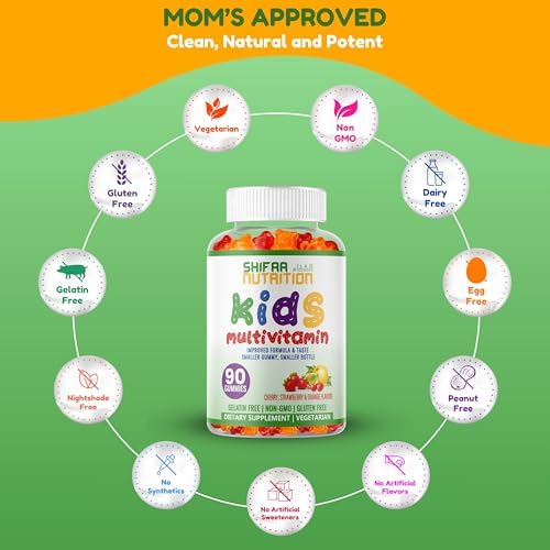 SHIFAA NUTRITION Halal Kids Multivitamin Gummies, 45-90 Days Supply, with All Essential Kids Vitamins. Toddler Vitamins with Vitamin C, D, Zinc, A, E