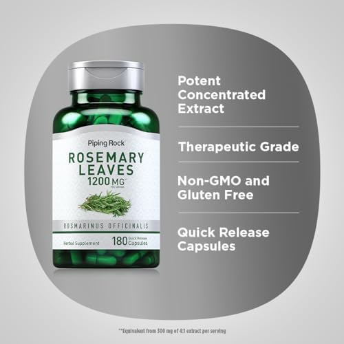 Piping Rock Rosemary Leaves | 180 Capsules | Herbal Leaf Extract Supplement | Non-GMO, Gluten Free