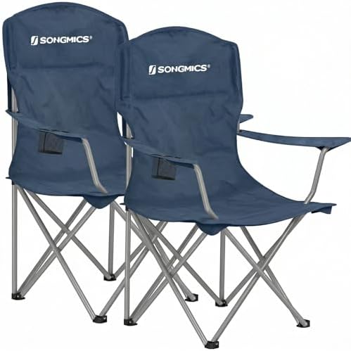 SONGMICS Folding Camping Chair, 450 lb Capacity | Folding lawn chair with cup holder and heavy-duty design, Ink Black, UGCB066B01