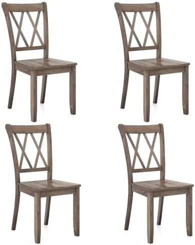 Giantex Set of 2 Dining Chairs, Rubber Wood Dining Room Chair, Farmhouse Dining Side Chairs, Max Load 400 Lbs, Wooden Kitchen Chairs for Home Kitchen