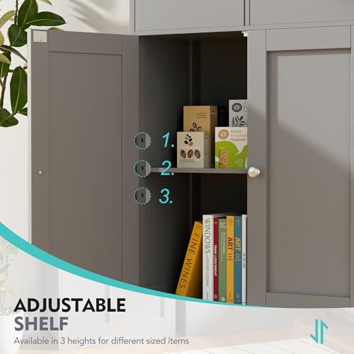 Vongrasig Bathroom Storage Cabinet, 42.5" H Freestanding Floor Cabinet | Wooden Modern Cabinet with 2 Drawers, Open Shelf and Adjustable Shelf for Bathroom, Laundry Room and Entryway, White
